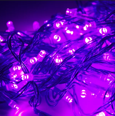 Extensión Navideña LED p/Exterior, 8W, 1700Lm, Púrpura, 200LED/10Metros, 110Vac, Con cable verde de cobre 3xφ0.2mm2, IP44