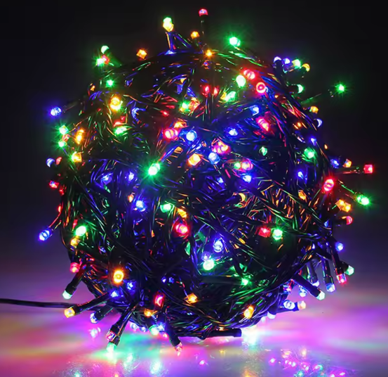 Extensión Navideña LED p/Exterior, 8W, 1700Lm, RGB, 200LED/10Metros, 110Vac, Con cable verde de cobre 3xφ0.2mm2, IP44