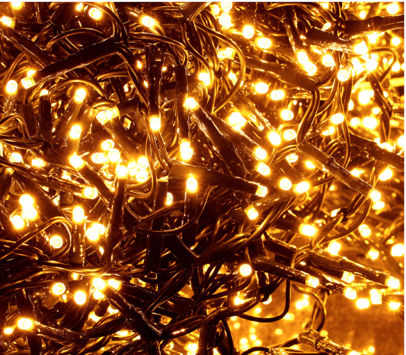 Extensión Navideña LED p/Exterior, 8W, 1700Lm, Ámbar, 200LED/10Metros, 110Vac, Con cable verde de cobre 3xφ0.2mm2, IP44