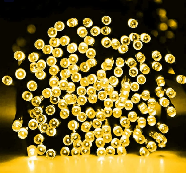 Extensión Navideña LED p/Exterior, 8W, 1700Lm, Amarillo, 200LED/10Metros, 110Vac, Con cable verde de cobre 3xφ0.2mm2, IP44