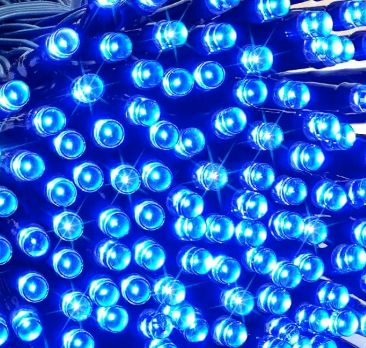 Extensión Navideña LED p/Exterior, 8W, 1700Lm, Azul Celeste, 200LED/10Metros, 110Vac, Con cable verde de cobre 3xφ0.2mm2, IP44