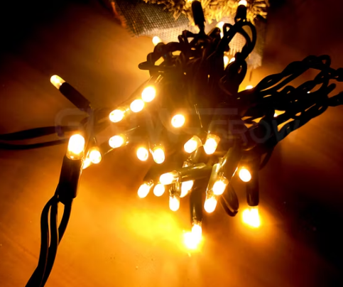 Extensión Navideña LED p/Exterior, 8W, 1700Lm, Ámbar + 6000K Flash, 200LED/10Metros, 110Vac, Con cable verde de cobre 3xφ0.2mm2, IP44