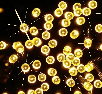 Extensión Navideña LED p/Exterior, 8W, 1700Lm, Gold + 6500K Flash, 200LED/10Metros, 110Vac, Con cable verde de cobre 3xφ0.2mm2, IP44