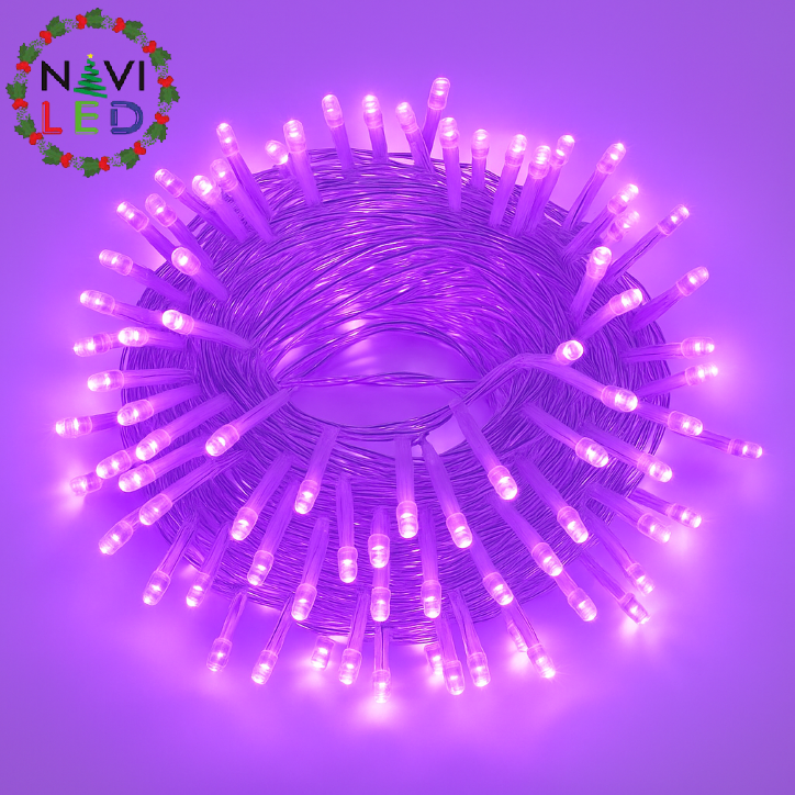 Extensión Navideña LED p/Exterior, 8W, 1700Lm, Púrpura, 200LED/10Metros, 110Vac, Con cable clear de cobre 3xφ0.2mm2, IP44