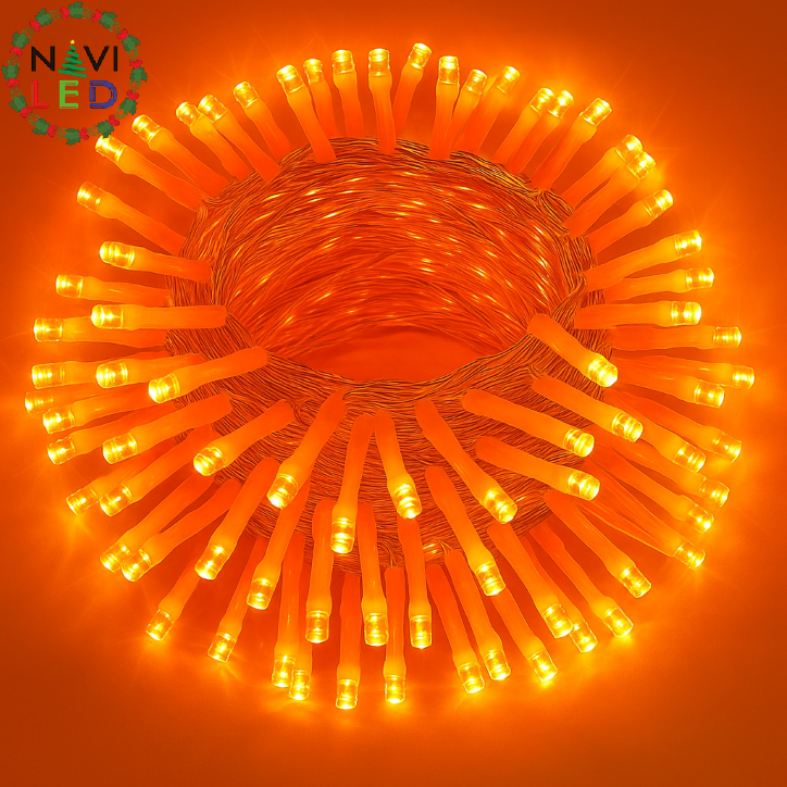 Extensión Navideña LED p/Exterior, 8W, 1700Lm, Orange, 200LED/10Metros, 110Vac, Con cable clear de cobre 3xφ0.2mm2, IP44