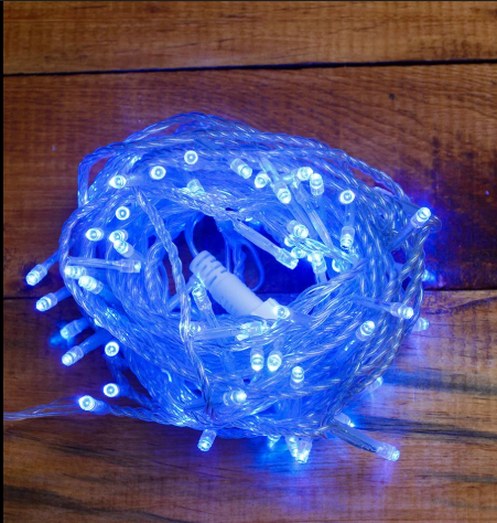 Extensión Navideña LED p/Exterior, 8W, 1700Lm, Azul Celeste, 200LED/10Metros, 110Vac, Con cable clear de cobre 3xφ0.2mm2, IP44