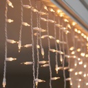 Lagrima / Carambano LED p/Exterior, 14W, 2,040Lm, 2700K Blanco Cálido, 110Vac, 240pcs de LED, 48 tiras, 5Mx0.7M, Con cable blanco de cobre 2xφ0.2mm2, IP44