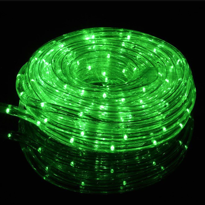 Manguera LED de Navidad de 2 pin, 4W/M, 306Lm/M, Verde, 110Vac, 36LED/Mts, Diámetro: ∮11mm, IP65, 360 Grados