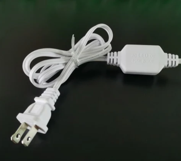 Power Cord cable blanco de 2x0.75mm2 con protección de fusible p/Manguera Navideña LED, 1.5 metros, 4A, 110Vac