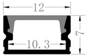 Perfil de Aluminio p/Cinta LED con PCB de 5-10mm, DG-S1207, Medidas: 12x7x2500mm, p/Superficie, incluye: difusor opal con nivel de transparencia de un 65%, 2 tapas terminales y 4 clips, Negro
