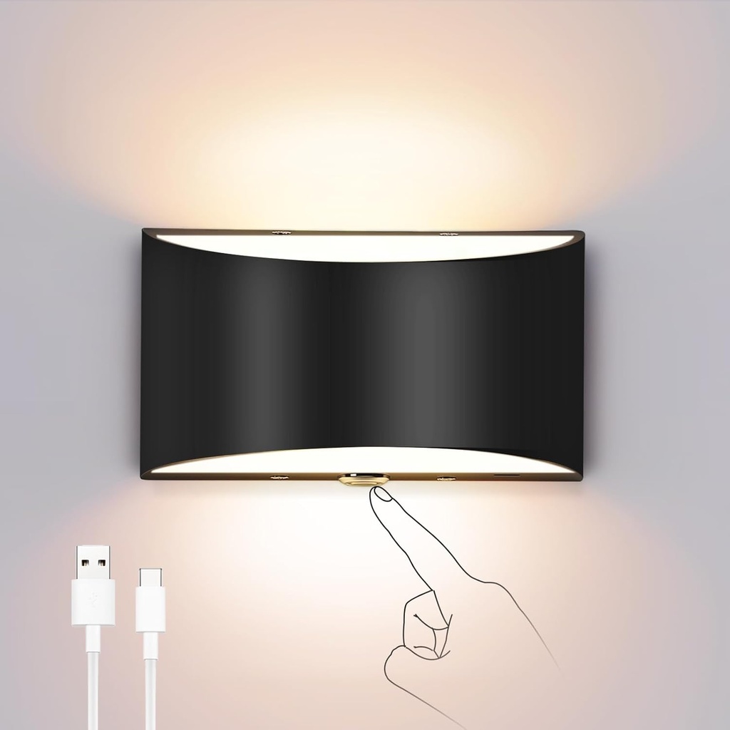 Lámpara LED Decorativa de Pared (aplique) Recargable, Up and Down, 3W, Múltiple CCT WW 3000K / NW 4000K / CW 6000K, Dimensiones: 650x72mm, IP20, Negro