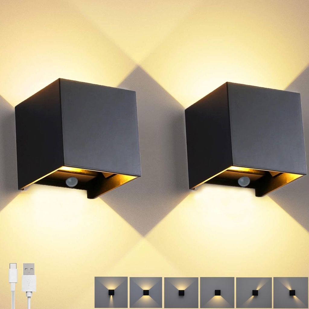Lámpara LED Decorativa de Pared (aplique) Recargable, Up and Down, 16W, RGB-Múltiple CCT WW 3000K / NW 4000K / CW 6000K, Dimensiones: 100x100x80mm, IP20, Negro