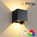 Lámpara LED Decorativa de Pared (aplique) Recargable, Up and Down, 16W, RGB-Múltiple CCT WW 3000K / NW 4000K / CW 6000K, Dimensiones: 100x100x80mm, IP20, Negro