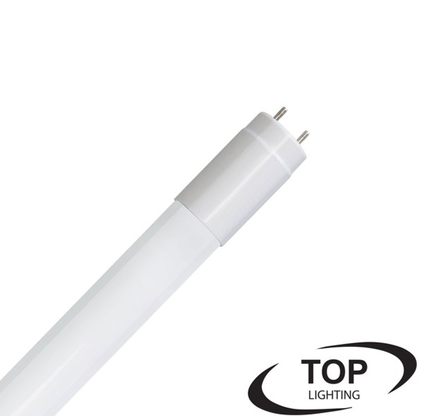 Tubo T8 LED TOP, FP>0.9, 18W, 48"(120cm), G13, 6000K Blanco Frío, 100-277Vac, Alimentación Doble, Frost, Glass, 100Lm/W