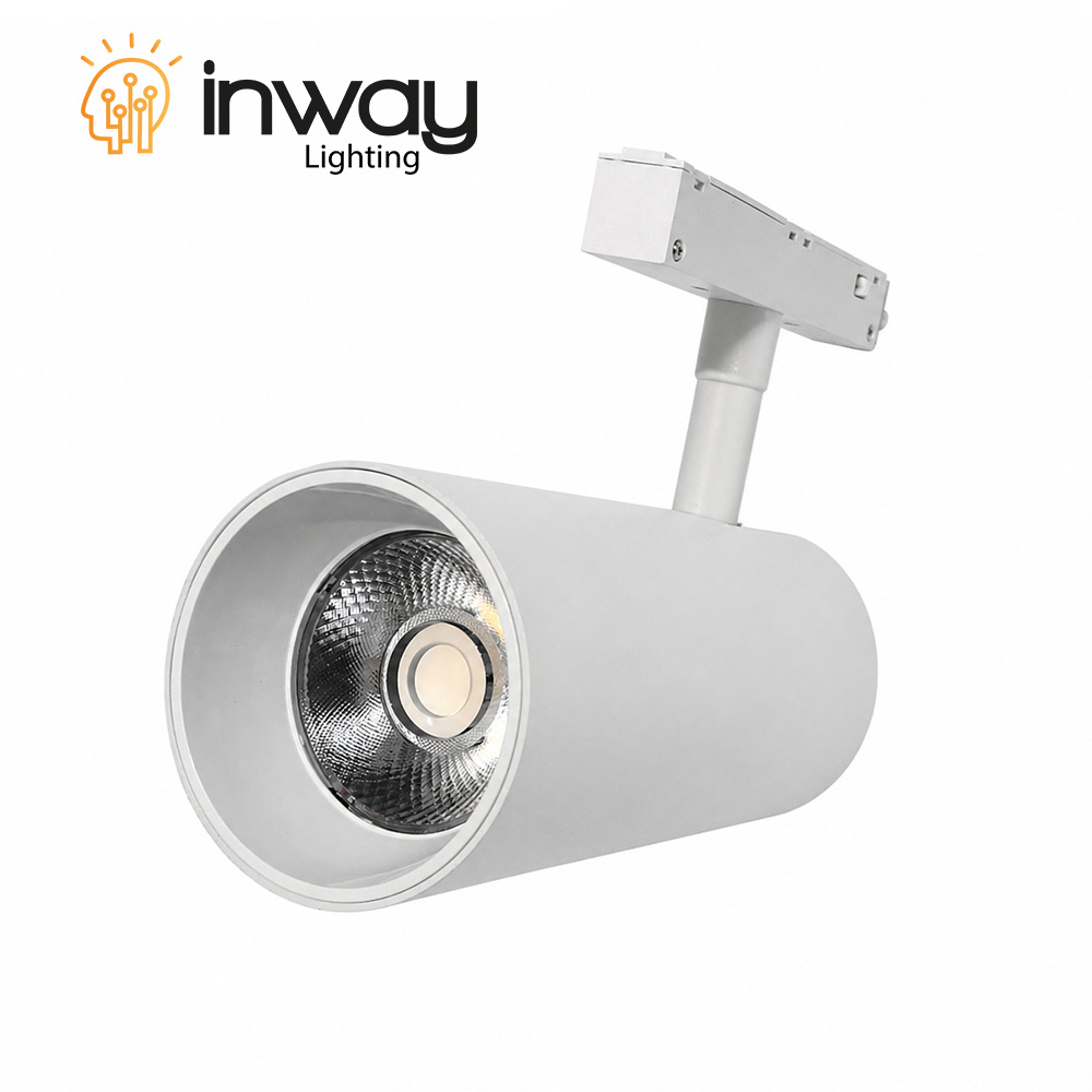 Lámpara de Superficie Magnética LED tipo Spotlight p/Riel de 20mm de ancho, 24W, Múltiple CCT con Switch WW 3000K / NW 4000K / CW 6000K, 48Vdc, Diámetro: 67mm, Instalación: Empotrar o Superficie, 24 Grados, Blanca