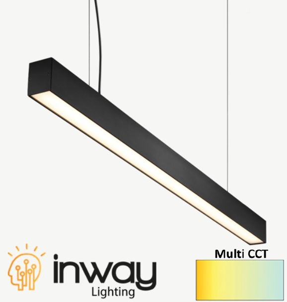Lámpara Lineal Light para Colgar LED, 40W, 47.24"(120cm), Múltiple CCT WW 3000K / NW 4000K / CW 6000K, Frost, 100-240Vac, 120 Grados, Negra