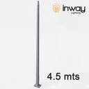 Poste de Fibra de Vidrio de 4.5 metros de altura, grosor de 5-6mm, parte superior de 70mm, parte inferior de 150mm,  Incluye: 1 brazo de 0.6m, 1 soporte para instalación de brazo, 1 tapa superior de poste y 1 tapa de registro eléctrico