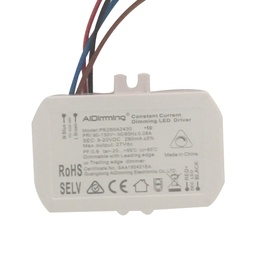 [DGPR-1024067] Driver p/Lámpara LED Triac Dimmable, IP20, 3-6W, 90-130Vac, Output: 9-20Vdc, 280mA, PF&gt;0.9