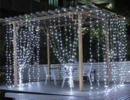 [DGPR-1024969] Cortina tipo Cascada LED p/Exterior, 60W, CW 6000K + CW 6000K Flash, 110Vac, 1000pcs de LED, 20 tiras, 2Mx5M, Con cable blanco, Con conector T, IP65