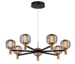 [DGPR-1025154] Lámpara LED Decorativa Colgante, DG60828P, 50W, 6000K Blanco Frío, 85-265Vac, Dimensiones: 800x800x1500mm, IP20, Negra con dorado