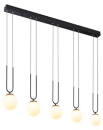 [DGPR-1025176] Lámpara LED Decorativa Colgante, DG51384P, 40W, 5x8W, 6000K Blanco Frío, 85-265Vac, Dimensiones: 1130x130x1500mm, IP20, Negro con dorado