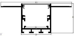 [DGPR-1025194] Perfil de Aluminio p/Cinta LED con PCB de 26mm, DG-EC3535, Medidas: 35x35x2000mm, p/Empotrar, Masillable, incluye: difusor opal con nivel de transparencia de un 65%, 2 tapas terminales y 4 tornillos, Plateado