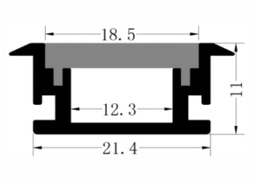 [DGPR-1025203] Perfil de Aluminio p/Cinta LED con PCB de 12mm, DG-E2111, Medidas: 21.4x11x2000mm, p/Empotrar, incluye: difusor opal con nivel de transparencia de un 65%, 2 tapas terminales, Plateado