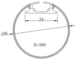 [DGPR-1025520] Perfil de Aluminio p/Cinta LED con PCB de 18mm, DG-CD60, Medidas: Ø60x2400mm, p/Colgar, incluye: difusor opal con nivel de transparencia de un 65%, 2 tapas terminales y 4 tornillos, Plateado