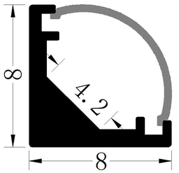 [DGPR-1025532] Perfil de Aluminio p/Cinta LED con PCB de 4mm, DG-ES0808, Medidas: 08x08x2000mm, p/Esquina Superficie, incluye: difusor opal con nivel de transparencia de un 65%, 2 tapas terminales y 4 clips, Plateado