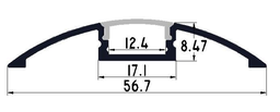 [DGPR-1025567] Perfil de Aluminio p/Cinta LED con PCB de 12mm, DG-S5709, Medidas: 56.7x8.47x2000mm, p/Superficie, incluye: difusor opal con nivel de transparencia de un 65%, 2 tapas terminales y 4 clips, Plateado