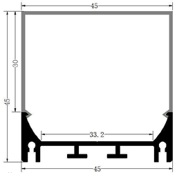 [DGPR-1025582] Perfil de Aluminio p/Cinta LED con PCB de 33mm, DG-S4545, Medidas: 45x45x2400mm, p/Superficie, incluye: difusor opal con nivel de transparencia de un 65%, 2 tapas terminales, 4 clips y 4 tornillos, Plateado