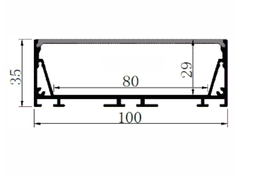 [DGPR-1025627] Perfil de Aluminio p/Cinta LED con PCB de 65mm, DG-SC10035, Medidas: 100x35x2400mm, p/Superficie y colgar, incluye: difusor opal con nivel de transparencia de un 65%, 2 tapas terminales, 4 clips y 4 tornillos, Plateado