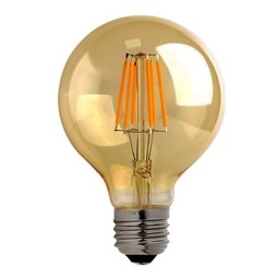 [DGPR-1025793] Bombilla de Filamento Vintage, Tipo G80, 6W, 2700K Blanco Cálido, E27, Ámbar, 110-130Vac, Dimensiones: 80x120mm, IP20, 360 Grados