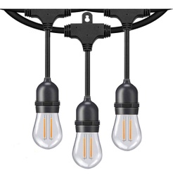 [DGPR-1025802] Extensiones Guirnaldas tipo Toscanas con Bombillas de Filamento Vintage tipo S14, 4000K Blanco Natural, clear, con 10 zocalos E27, 110-130Vac, con cable negro de 24'