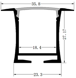 [DGPR-1026470] Perfil de Aluminio p/Cinta LED con PCB de 8-15mm, DG-E2328, Medidas: 23.3x27.17x2500mm, p/Empotrar, incluye: difusor opal con nivel de transparencia de un 65%, 2 tapas terminales y 4 clips, Plateado