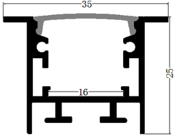 [DGPR-1026476] Perfil de Aluminio p/Cinta LED con PCB de 8-15mm, DG-E2525, Medidas: 25x25x2500mm, p/Empotrar, incluye: difusor opal con nivel de transparencia de un 65%, 2 tapas terminales y 4 clips, Plateado