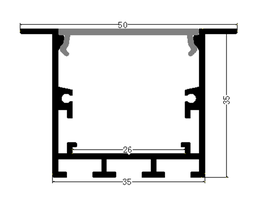 [DGPR-1026491] Perfil de Aluminio p/Cinta LED con PCB de 8-20mm, DG-E3535, Medidas: 35x35x2500mm, p/Empotrar, incluye: difusor opal con nivel de transparencia de un 65%, 2 tapas terminales y 4 clips, Plateado