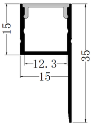 [DGPR-1026532] Perfil de Aluminio p/Cinta LED con PCB de 8-10mm, DG-E1515, Medidas: 15x15x2500mm, p/Empotrar, incluye: difusor opal con nivel de transparencia de un 65%, 2 tapas terminales, Plateado