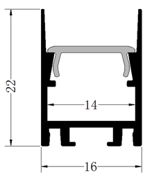 [DGPR-1026569] Perfil de Aluminio p/Cinta LED con PCB de 5-12mm, DG-S1622, Medidas: 16x22x2500mm, p/Superficie, incluye: difusor opal con nivel de transparencia de un 65%, 2 tapas terminales y 4 clips, Plateado