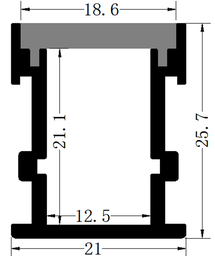 [DGPR-1026575] Perfil de Aluminio p/Cinta LED con PCB de 5-10mm, DG-S2126, Medidas: 21x25.7x2500mm, p/Superficie, incluye: difusor opal con nivel de transparencia de un 65%, 2 tapas terminales, Plateado