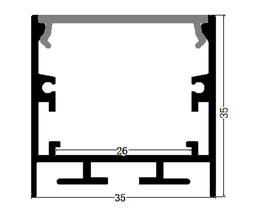 [DGPR-1026590] Perfil de Aluminio p/Cinta LED con PCB de 8-20mm, DG-S3535, Medidas: 35x35x2500mm, p/Superficie, incluye: difusor opal con nivel de transparencia de un 65%, 2 tapas terminales y 4 clips, Plateado