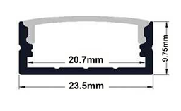 [DGPR-1026596] Perfil de Aluminio p/Cinta LED con PCB de 10-20mm, DG-S2310, Medidas: 23.5x9.75x2500mm, p/Superficie, incluye: difusor opal con nivel de transparencia de un 65%, 2 tapas terminales y 4 clips, Plateado