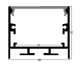 [DGPR-1026609] Perfil de Aluminio p/Cinta LED con PCB de 8-30mm, DG-S4035, Medidas: 40x35x2500mm, p/Superficie, incluye: difusor opal con nivel de transparencia de un 65%, 2 tapas terminales y 4 clips, Plateado