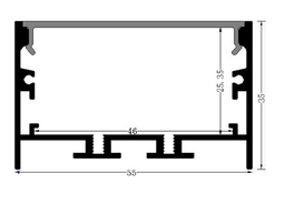 [DGPR-1026615] Perfil de Aluminio p/Cinta LED con PCB de 8-40mm, DG-S5535, Medidas: 55x35x2500mm, p/Superficie, incluye: difusor opal con nivel de transparencia de un 65%, 2 tapas terminales y 4 clips, Plateado