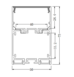 [DGPR-1026634] Perfil de Aluminio p/Cinta LED con PCB de 8-40mm, DG-C5075, Medidas: 50x75x2500mm, p/Colgar, incluye: difusor opal con nivel de transparencia de un 65%, 2 tapas terminales, Plateado