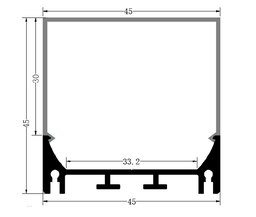 [DGPR-1026643] Perfil de Aluminio p/Cinta LED con PCB de 8-30mm, DG-S4545, Medidas: 45x45x2500mm, p/Superficie, incluye: difusor opal con nivel de transparencia de un 65%, 2 tapas terminales, 4 clips y 4 tornillos, Plateado