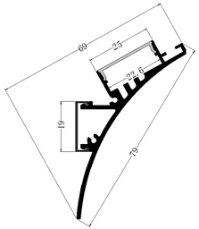 [DGPR-1026679] Perfil de Aluminio p/Cinta LED con PCB de 8-10mm, DG-ED4179, Medidas: 41x79x2500mm, p/Esquina derecha, incluye: difusor opal con nivel de transparencia de un 65%, 2 tapas terminales y 1 accesorio, Plateado