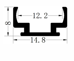 [DGPR-1026688] Perfil de Aluminio DG-1408 p/Tubo de silicona de Cinta LED con PCB de 10mm, Medidas: 14.8x8x2500mm, Incluye: 5 clips, IP65, Plateado