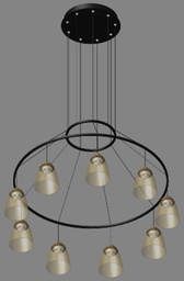 [DGPR-1026805] Lámpara LED Decorativa Colgante, DG50368P, 72W, 4000K Blanco Natural, 85-265Vac, Dimensiones: 1000x1000x1500mm, IP20, Negro con dorado