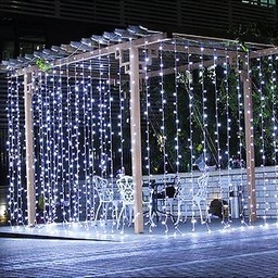 [DGPR-1027274] Cortina tipo Cascada LED p/Exterior, 168W, CW 6000K + CW 6000K Flash, 110Vac, 2800pcs de LED, 20 tiras, 2Mx14M, Con cable blanco, Con conector T, IP55